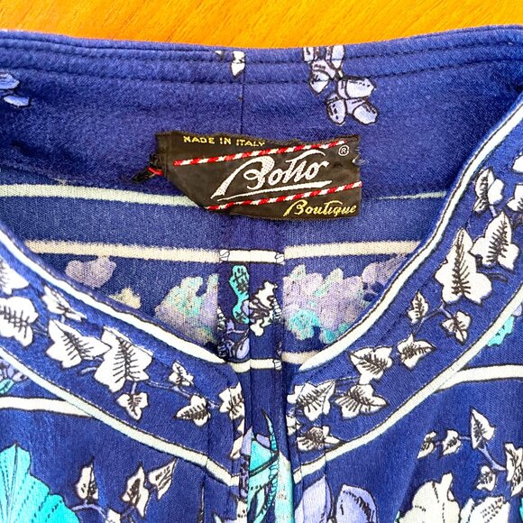 Vintage Italian Boho Floral Print Dress Blue Drop Waist Lightweight Size 4 - Picture 6 of 11